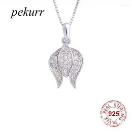 Pendants Pekurr 925 Sterling Silver Zircon Fire Heart Necklaces For Women Flower Bud Female Long Chain Collar Fine Jewellery