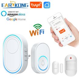 Control Smart Doorbell Alarm System Intelligent Wireless Doorbell Strobe Tuyasmart App 58 Sound Compatible 433mhz Wireless Detectors