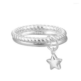 Cluster Rings Real 925 Sterling Silver Geometric Stars Adjustable Double Layer Ring Minimalist Fine Jewelry For Women Party Smiple