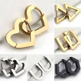 Clips 1 Pair High Polish Titanium Steel Ear Buckle Hoop Earrings For Men Women Geometric Shape Men's Earrings Gothic Jewelry