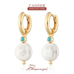Earrings CANNER Fashion Baroque Irregular Pearls Earrings For Women 925 Sterling Silver Earrings Hoops Pendientes Plata Wedding Jewelry