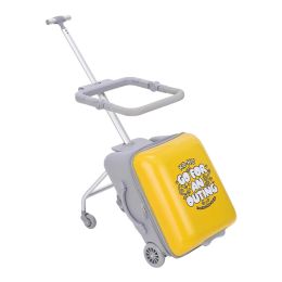 Luggage Yellow 20" Kids Suitcase Child Seat Pushable and Seatable Travel Large Capacity Trolley Case Expandable Luggage with Guardrail