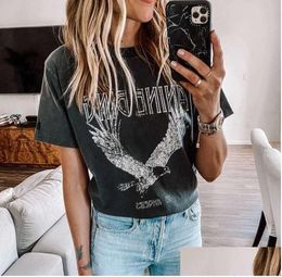 WomenS T-Shirt Super Chic Summer Round Neck Plover Cotton Womens Black Bing Eagle Print Tee Za Drop Delivery Apparel Clothing Tops T Dhnkt79