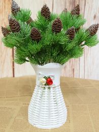 Decorative Flowers Simulated Plastic Grass Green Plants Pine Cones Tower Single Branch 7 Forked Christmas Leaves