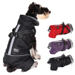 Jackets Winter Dog Clothes Waterproof Large Dog Jacket Coats With Harness Warm Fur Collar Clothing For Big Dogs Doberman Greyhound