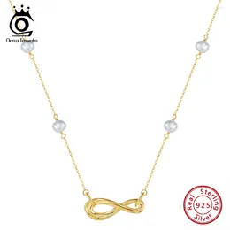 Pendants ORSA JEWELS Exquisite 925 Sterling Silver Infinity Pendant Necklace With 6mm Natural Pearl For Women Birthday Jewellery Gift GPN65