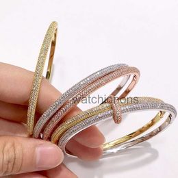 High Quality Luxury Bangle carter 2024 Real Gold Plating AA Cubic Zirconia Circle Bracelets Full Diamond Tiny Cuff for women and girls