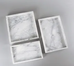 Decorative Figurines El Model Room Bathroom Tray Cake Home Cosmetics Cloud White Splicing Natural Marble Stone Square