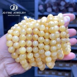 Strands JD 5A Genuine Natural Yellow Jade Beaded Bracelets Women Fashion Round Buddha Stone Elastic Rope Bangles Yoga Jewellery For Gift