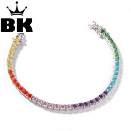Strands 4mm Cubic Zircon Tennis Lovely Link Bracelet Colorful Plated Luxury Copper Micro Paved CZ Cuban Chain 8inch