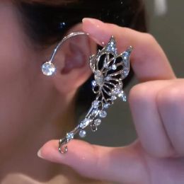 Earrings Shiny Zircon Butterfly Ear Cuff Gold Color Tassel Clip On Earrings For Women Korea Style Flower Earring Without Piercing Jewelry