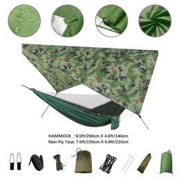 Camp Furniture Anti Outdoor Camping Hammock With Mosquito Net 2 Person Rain Cover For Tourism Outside Furniture Accessories Portable Hammock Y240423