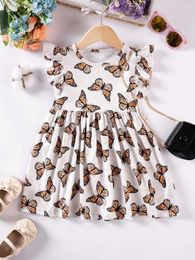 Girl's Dresses New Cartoon Animal Dress Cute Butterfly Pattern Printed Sleeveless Toddler Girls Casual Sweetheart H240423