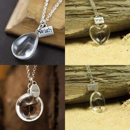 Necklaces Pendant Delicate Dandelion Time Gem Necklace Heart-shaped Round Oval Double-sided Crystal for Women Girls