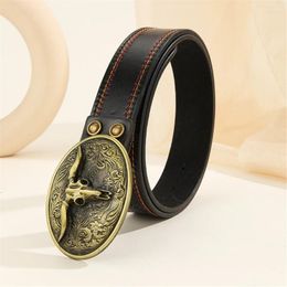 Belts Y1UB Western Leathers Buckle Cowboy Metal Belt Floral Engraved For Men Jeans Decoration