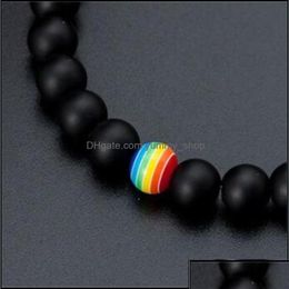 Beaded Beaded Black Stone Bracelets Gay Rainbow Bracelet Concise Pride Friendship Jewellery Best Friend Chakra 4 W2 Drop Delivery Dhj9O Dhcnw