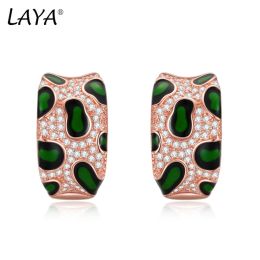 Earrings LAYA 925 Sterling Silver Earrings For Women Minimalist Leopard Print Sparkling Zircon Handmade Enamel Piercing Ear Fine Jewellery