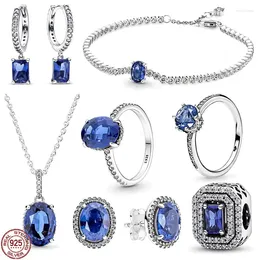 Loose Gemstones 925 Sterling Silver Classic Brilliant Blue Oval Zircon Set Exquisite Women's Bracelet Necklace Ring Charm Jewelry Gift