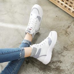 Casual Shoes 2024 High Top Women Autumn Flat Bottom Leather All-match Women's White Sneakers