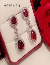 Hezekiah S925 Sterling silver Flower earrings high quality Aristocratic temperament ladies earrings Prom party Red zircon earrings7696393