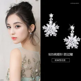 Stud Earrings Fashion 925 Sterling Silver Crystal Snow For Women Girls Gift Statement Jewelry 2024
