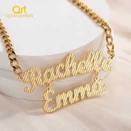 Necklaces DiamondCut Name Necklace in 18k Gold Plated For Women Customized Double Layer Name Necklace For Best Friend Jewelry Gift