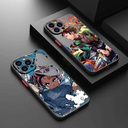 Cell Phone Bumpers Japanese Anime Demon Slayer For iPhone 15 14 13 12 mini 11 XS XR X 8 7 Pro Max Plus TPU Frosted Translucent Phone Case Y240423