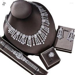 Necklace Earrings Set Female Garment Dresses Accessory Earring Ring Bracelet Chain Zircon Gemstone Fringe Design For Women