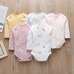 One-Pieces 5 Pieces/lot Long Sleeve Baby Girls Bodysuits Giraffe elephant cartoon Printing Infant Clothes Cotton Newborn Jumpsuits Sets