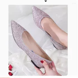 Casual Shoes 2024 Spring Sequin Dress Pointed Toe Flat Women Wedding Cloth Solid Colour Plus Small Size 33 34 43