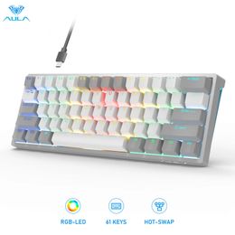 AULA RGB 60 Percent Wired Gaming Mechanical Keyboard Mini Compact USB Swappable Keyboards with Brown Switches for PC Laptop 240419