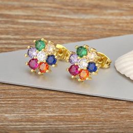 Stud Earrings AIBEF Bohemian Flower Shape Copper Zircon Colourful Rhinestone Women Jewellery Accessory Gift Wholesale Drop