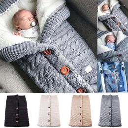 Blankets Thick Born Wrap Cotton Soft Winter Warm Blanket Knit Crochet Swaddle Sleeping Bag Stroller Baby Button