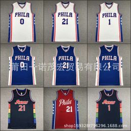 76 Person Embroidered Jersey Vest White 21#embiid 1#harden 0#