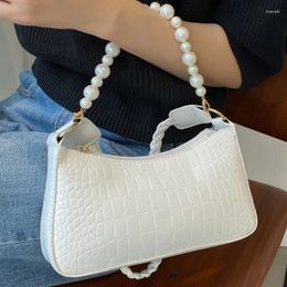 Shoulder Bags Crocodile Pattern For Women 2024 PU Leather Women's Designer Solid Colour Pearl Handbag Female Travel Armpit Bag
