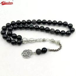 Clothing Tasbih Natural Black Agates With Zircon Rosary Beads Muslim Bracelet Eid gift misbaha Islamic accessorise 2023 Turkish Jewelry