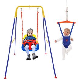 3-in-1 Swing Set for Toddler Baby - Indoor/Outdoor Play Baby Swing Bouncer - Foldable Metal Stand - Easy Assembly and Storage