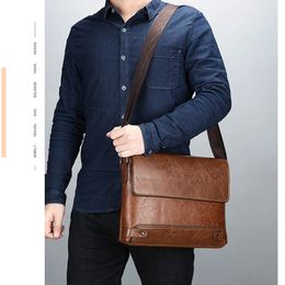 Briefcase Men Bag PU Leather Commuting Laptop Split Shoulder Executive Business Work Messenger Crossbody Side Husband Male 240418