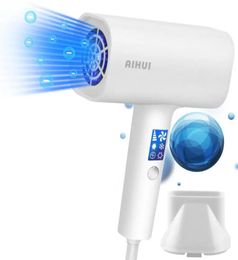 AIHUI 220V 1800W Portable Hair Dryer Intelligent Frequency Conversion Wind Smart LCD Display White 3 in 1 50hz Blue Negative Ion H3943072