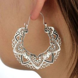 Earrings Vintage Antique Silver Colour Carving Drop Earrings for Women Ethnic Piercing Hoop Earrings Party Jewellery 2023 New Trend Gifts