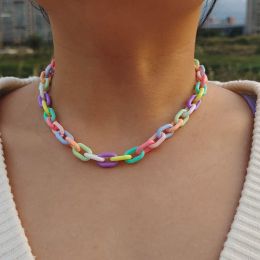 Necklaces ZX Candy Color Geometric Resin Chain Statement Chokers Necklace for Women Fashion INS Girl Short Necklace Wholesale Jewelry Gift