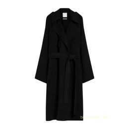 Women's Coat Cashmere Coat Luxury Coat MAX Maras Womens Warm And Comfortable Black Pure Wool Waist Long Sleeved Casual Coat
