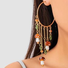 Earrings Bohemian Colorful Mushroom Crystal Pendant Long Tassel Earrings Women Exaggerated Piercing Hoop Earring Trend Gift Y2K Jewelry