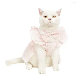 Cat Costumes Cotton Pet Flying Sleeves Skirt Comfortable Soft Sweet Dress British Style Breathable Plaid Lace Dog Pograph