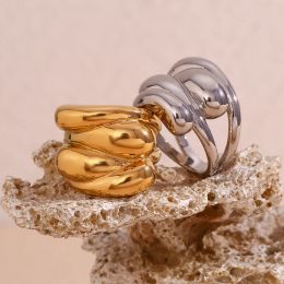 Bands Water Drops and Waves Interlaced Dome Ring Water Resistant 316L Stainless Steel Accessories 18K Gold Plated Women's Rings