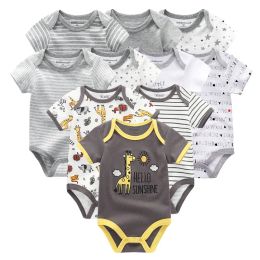 One-Pieces 10PCS Newborn Baby Girl Clothes Cotton Short Sleeve Jumpsuit 012M Unisex Baby Boy Clothes Cartoon Print Solid Ropa Bebe