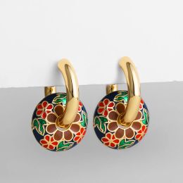 Earrings Colorful Flower Round Circle Donuts Hoop Earrings for Women Classic Gold Color Stainless Steel Ear Huggie Hoops Fashion Jewelry