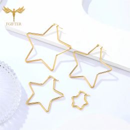 Earrings 20mm 50mm 60mm 70mm Geometry Star Earrings For Women Stainless Steel Hoops Ear Nipple Piercing Ring Golden Steel Fashion Jewellery