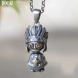 Pendants BOCAI New S925 Silver Jewellery Craftsmanship Cartoon Character Doll with Feathers ThreeDimensional Pendant for Women and Men