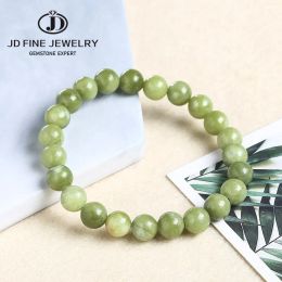 Strands JD Natural Stone Light Green Southern Jade Bead Bracelet Women Fashion Round Beads Handmade Strand Yoga Energy Wrist Bangles